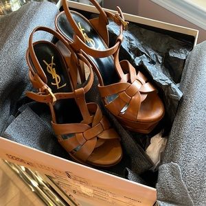 YSL Saint Laurent Tribute Sandal Brand New Cognac Brown Tan Color Size 35